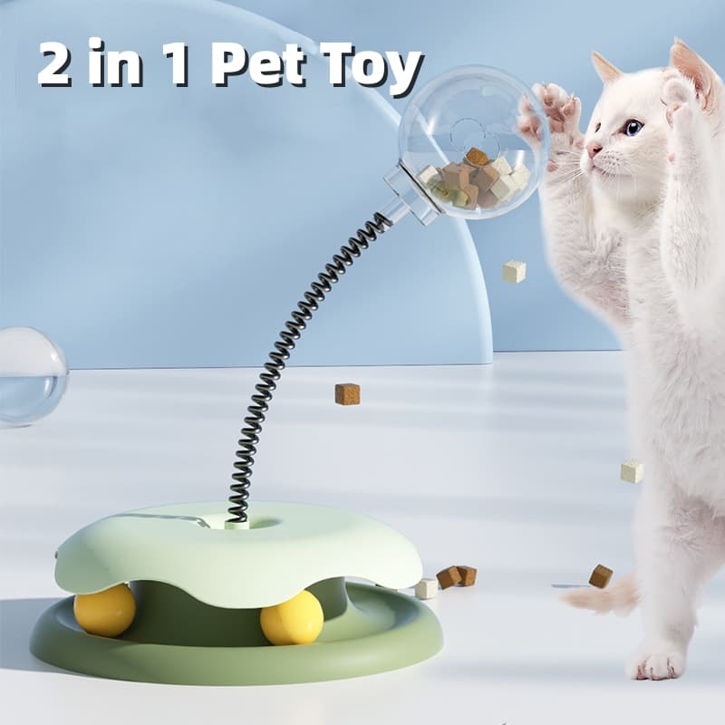 2-in-1 Cat Treat Dispenser & Turntable Ball Toy