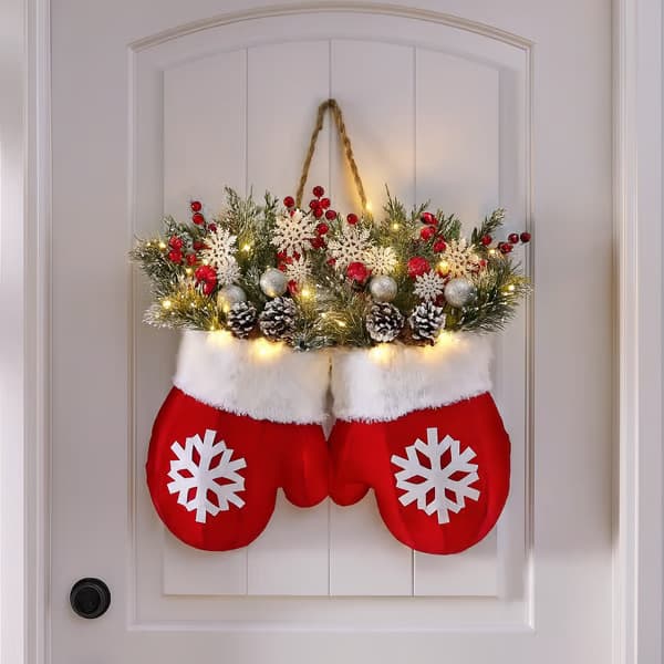 Christmas Glove Shaped Wreath with LED Lights