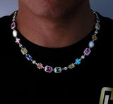 Gold-Plated Colorful Gemstone Hip-Hop Necklace