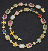 Gold-Plated Colorful Gemstone Hip-Hop Necklace