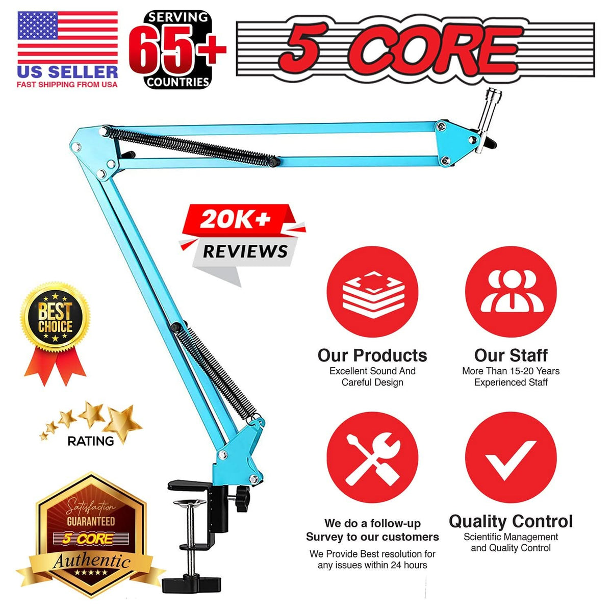 5Core Microphone Boom Arm Desk Stand with Adjustable Clamp