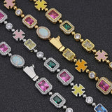 Gold-Plated Colorful Gemstone Hip-Hop Necklace