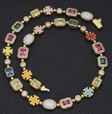 Gold-Plated Colorful Gemstone Hip-Hop Necklace