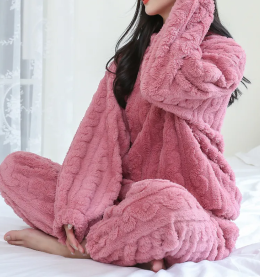 Warm Coral Velvet Pajama Set