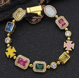 Gold-Plated Colorful Gemstone Hip-Hop Necklace